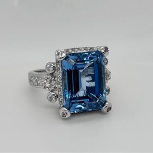 Judith Ripka Blue Spinel and CZ Gemstone Ring in Sterling Silver